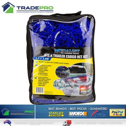 Cargo Net Ute Trailer Heavy Duty 2.5x3.0m Aust Legal with 10x H/Duty Tie Downs