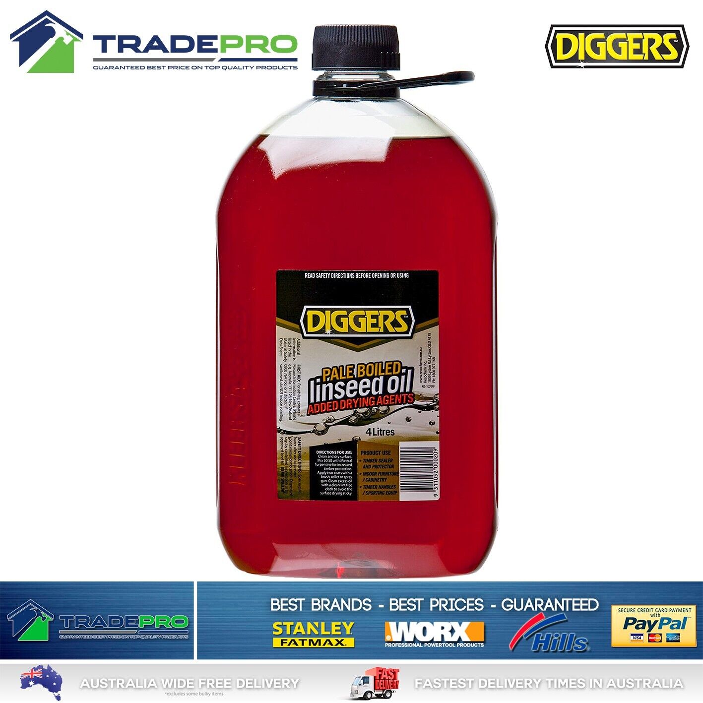 Linseed Oil 4L Boiled Natural Timber Sealer 4LTR Wood Bat Furniture Protector