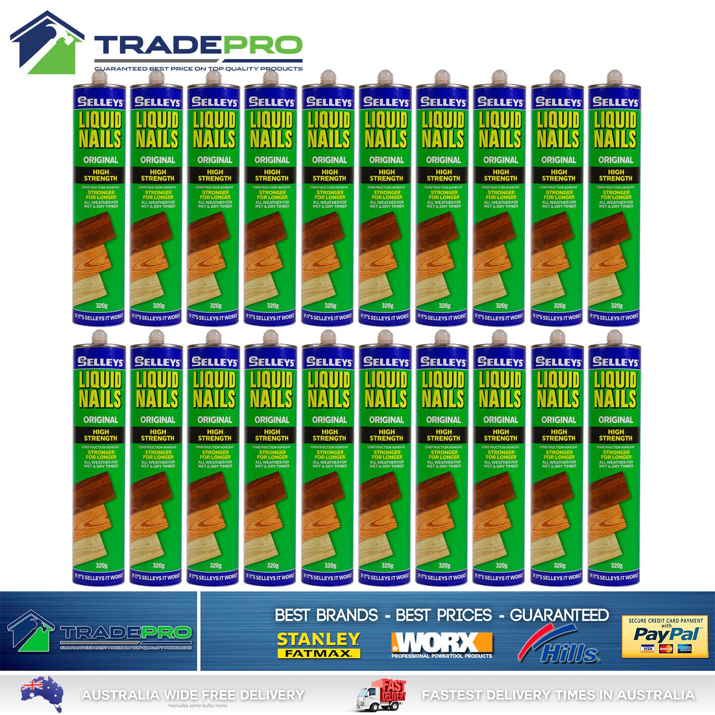 20x Selleys® Liquid Nails Adhesive Fast Grab Glue 310g High Strength Wood Sealer