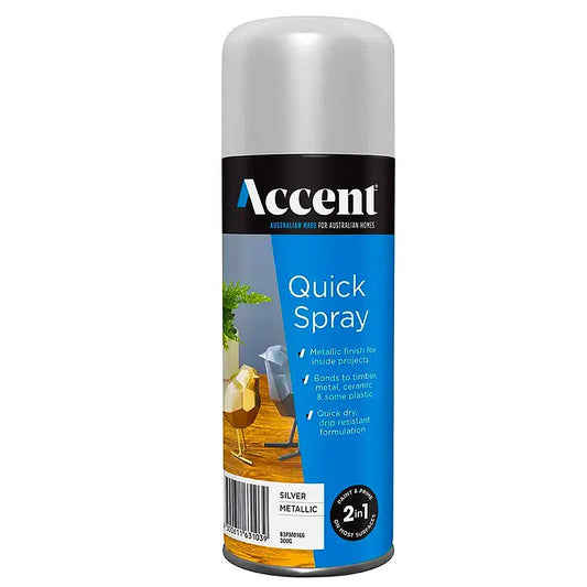 Spray Paint Can 300g Metallic Silver 2in1 Gloss Enamel Wood Metal Plastic Int&Ex