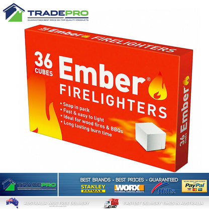 Ember Firelighters Starter Jiffy 36 Pc Low Odour Wood Fire Kindling BBQ Lighter