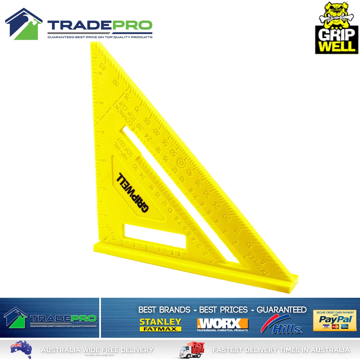 Quick Square Combination PRO 180mm 7" Triangle Right Angle Protractor Saw Guide