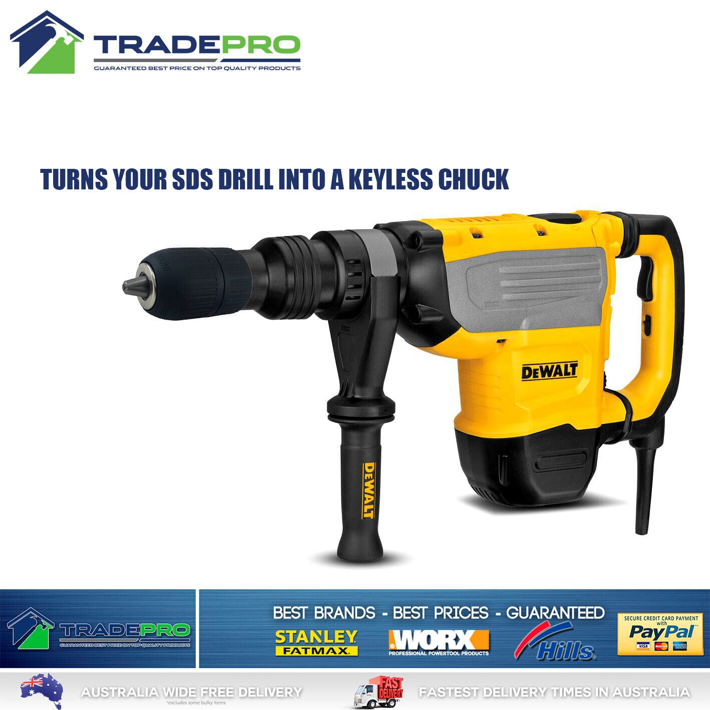 Quality Drill Chuck with SDS Adaptor PRO H/Duty Fit 1-13mm Drills 1/2" Keyless