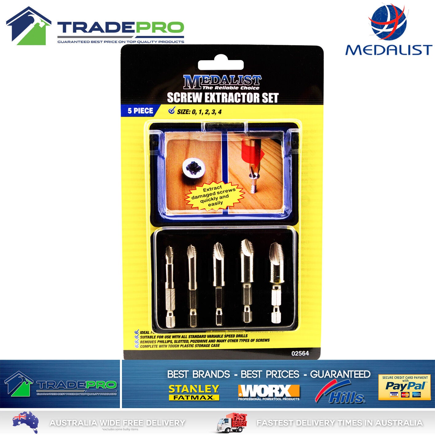 Screw & Bolt Extractor Remover Industrial 5pc Ezy Out Kit H/Duty Easy Outs Set