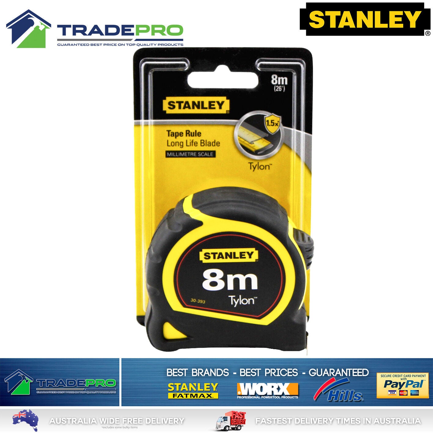 Stanley® Tape Measure PRO 8m Metric Trade Full Size Fatmax Tylon Quality 8Mtr