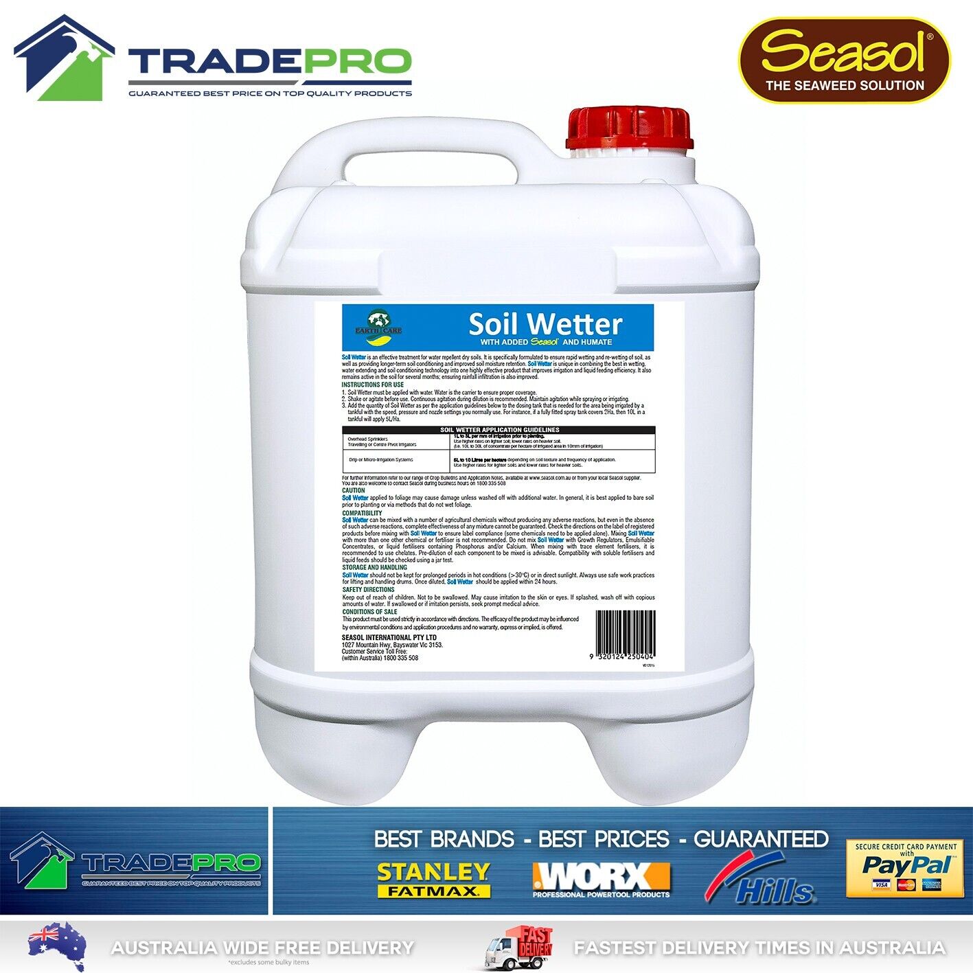 Seasol Soil Wetter Commercial 20L Seaweed Concentrate Fertilizer Bulk Liquid PRO